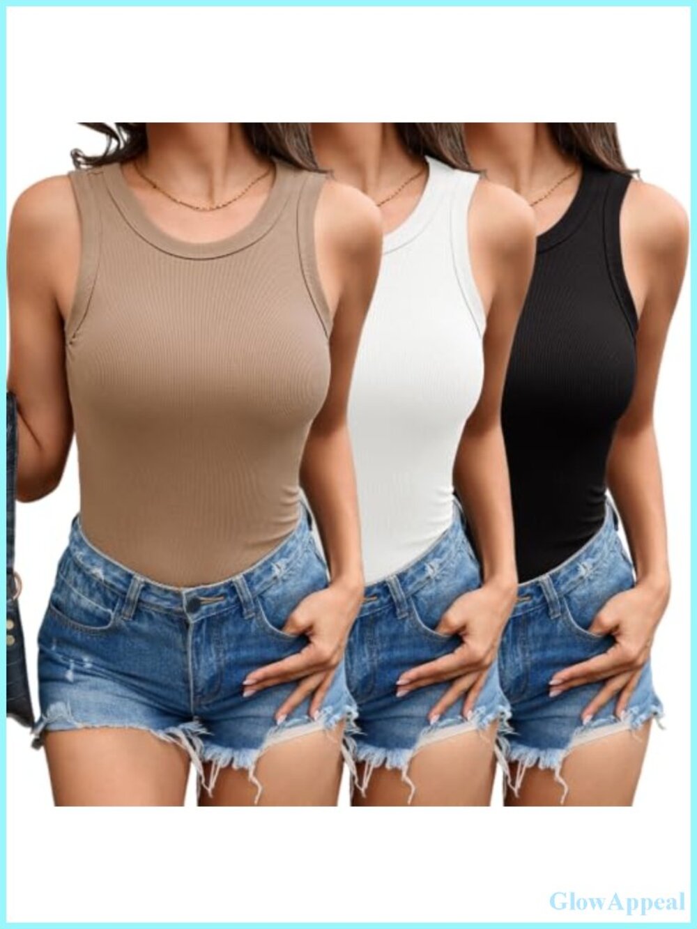 3 Pack Womens Ribbed Tank Tops High Neck Sleeveless Stretchy Slim Fit